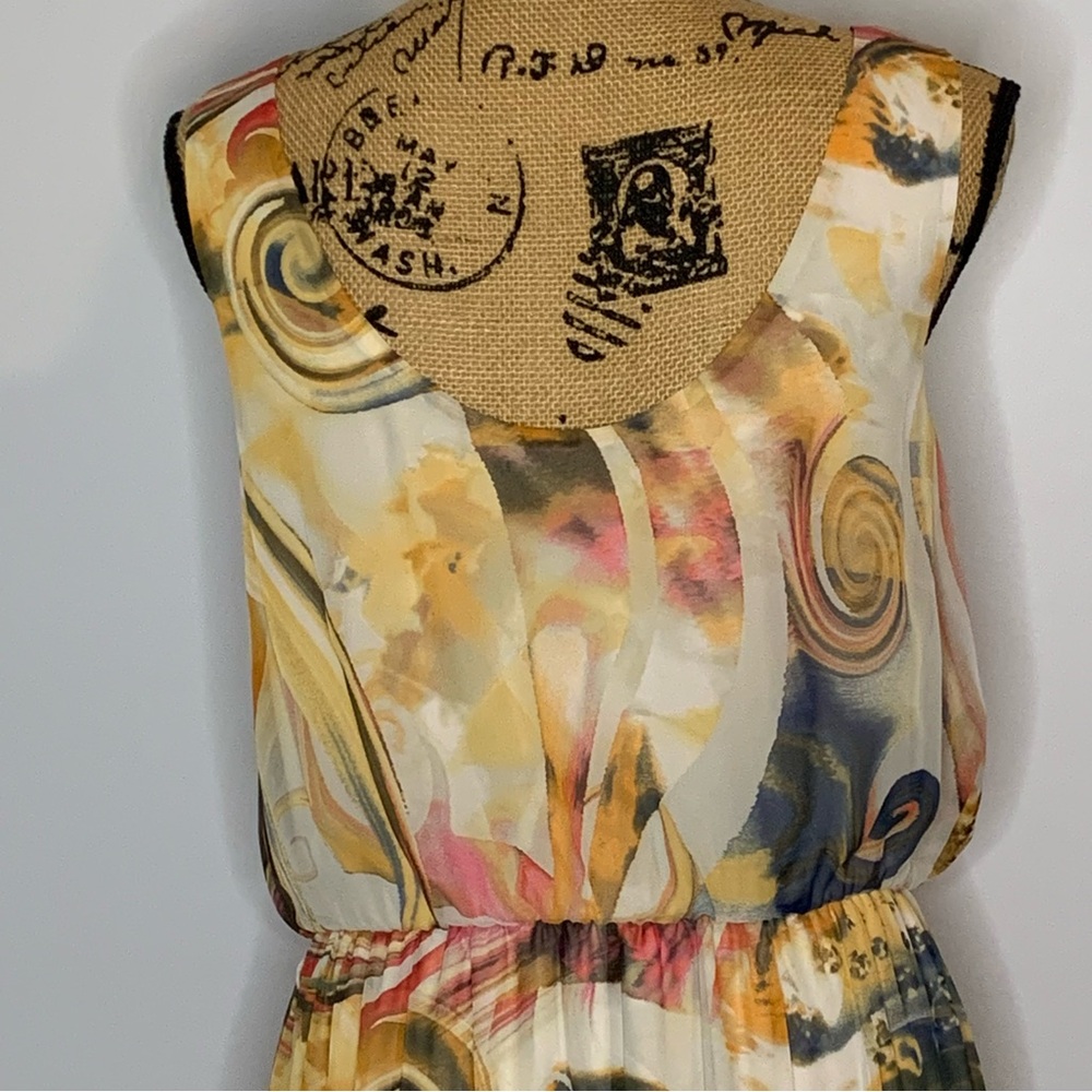 Luxology Swirl-Print Lined Lace Overlay Low Back Sleeveless Dress - Picture 7 of 14